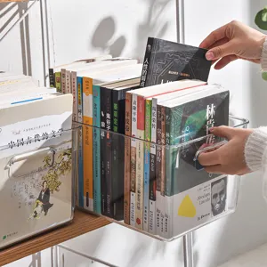 Boîte de rangement transparente en plastique pour livres d'etudiants et livres d'images.