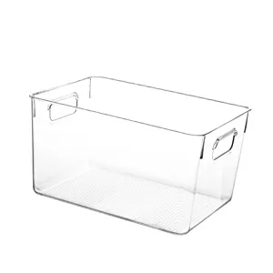 Boite de rangement transparente en plastique avec poignees pour livres et articles de bureau