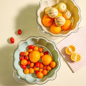 Cesto di scarico doppio in plastica bacinella frutta fiore cucina lavaggio verdura stoccaggio casa.