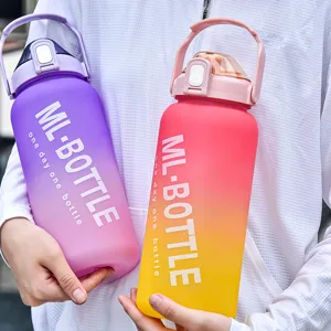 Große Kapazität Plastik Wasserflasche Gradient Mattiert Flip Deckel Sportbecher Tragbare Trinkflasche Für Damen Herren Studenten