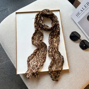 Classic leopard print pleated long scarf, fashionable women's neckerchief and stylish shawl.