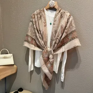 Vintage paisley print large square scarf ethnic style shawl for women spring autumn daily wear