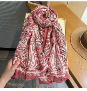 French vintage paisley print scarf for women, elegant lightweight fashion neckerchief wrap.