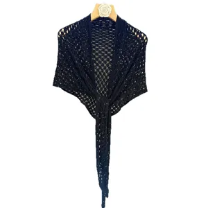 Black sequin knit women shawl triangle scarf summer sun protection lightweight fashion wrap