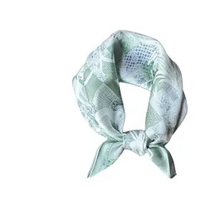 Silk square scarf for women summer sun protection 53x53cm stylish green neckerchief