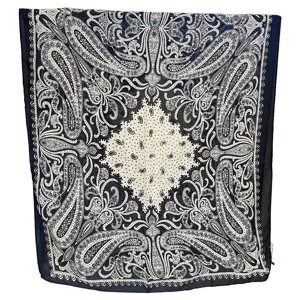 Classic black and white paisley silk scarf retro vintage bandana elegant neckerchief for women