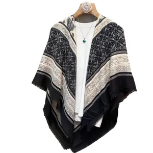 Ethnic geometric print oversized shawl cape scarf for women, perfect for spring and travel.
