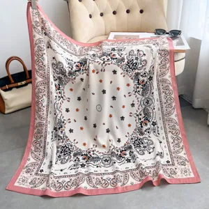 Blumenmuster Paisley Quadrat Seidenschal 90cm elegante Fruehling Sommer Damen Tuch