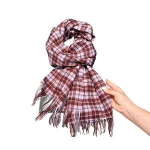 Sciarpa in lana a quadri calda invernale con frange lungo scialle copricollo versatile