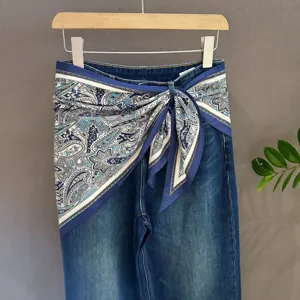 Women Fashion Triangle Scarf Polyester Paisley Floral Print Multifunctional Neck Scarf Hair Band Belt