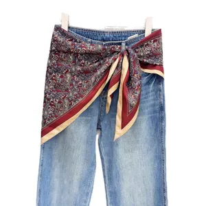 Vintage paisley print silk square scarf multiuse women neckerchief fashion hair accessory