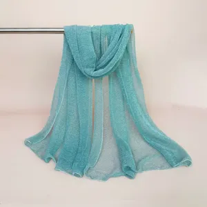 Solid color metallic crinkled long scarf lightweight shawl for women stylish daily wear