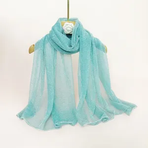 Solid Color Pleated Long Scarf For Women Lightweight Breathable Shawl Casual Versatile Neck Scarf Fashion Accessories