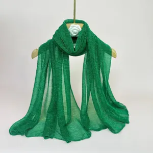 Solid color pleated green scarf women lightweight breathable fashion long shawl wrap for all seasons
