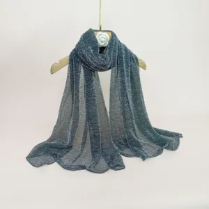 Solid color pleated metallic long scarf shawl for women, elegant lightweight hijab wrap.