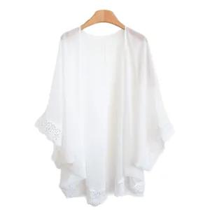 White lace chiffon kimono cardigan beach cover-up boho summer lightweight sun protection top
