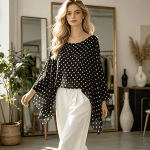 Women Summer Chiffon Sun Protection Shawl Fashion Floral Polka Dot Pullover Cape Elegant Beach Vacation Lightweight Top