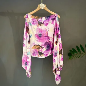 Summer floral print sun protection cape with draped sleeves and exquisite beads for women new