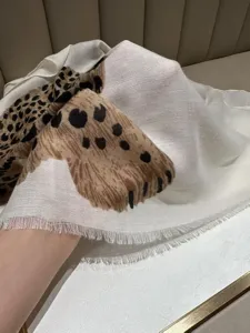 Classic leopard print white women scarf lightweight fringed shawl stylish summer luxury elegant wrap