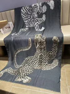 Vintage style leopard and tiger pattern embroidered shawl scarf, elegant luxury women wrap.