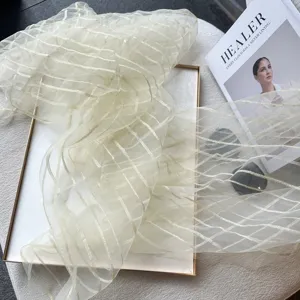 Lightweight feather textured organza fringe scarf, sheer spring summer fashion decorative shawl.