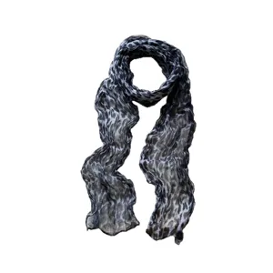 Women's black grey leopard print crinkled long scarf fashion versatile shawl head wrap.