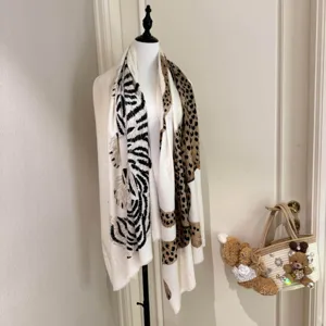 American retro leopard and zebra print shawl scarf for women, elegant summer fashion style.