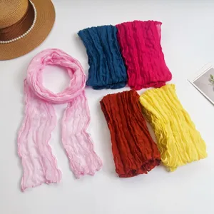 Women's Polyester Pleated Scarf Lightweight Crinkle Long Ribbon Scarf Casual Sweet Solid Color Daily Neckwear Fashion Accessory