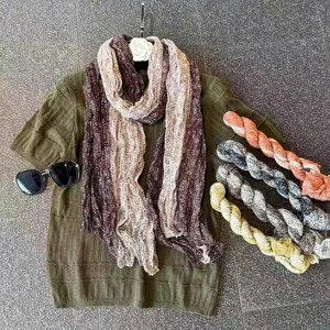Women's crinkle cotton linen scarf vintage paisley patchwork lightweight neck wrap