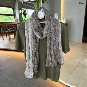 Women literary style autumn spring scarf paisley spliced crinkled cotton linen neck wrap