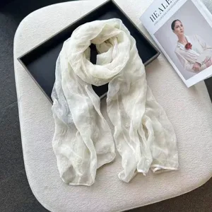Lightweight white bow scarf spring autumn gentle breathable sun protection shawl detail