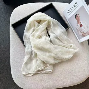 Korean fashion bow silk scarf lightweight breathable sun protection shawl for women spring autumn