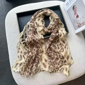 Damen Mode Leopardenmuster Schal Leichter Polyester Sonnenschutz Umhang Vielseitiger Langer Halstuch Für Reisen Alltag