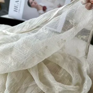 Lightweight sheer bow embroidered scarf for women, spring autumn breathable fashion shawl.