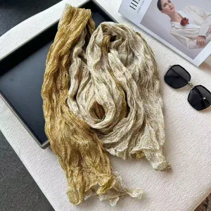 Stylish crinkled cotton linen scarf with paisley patchwork design for women spring autumn.