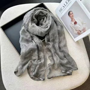 Elegant grey butterfly silk scarf for women, lightweight spring and summer fashion shawl.