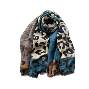 Fashion leopard print cotton linen scarf, versatile beach shawl and sun protection wrap.