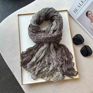 Autumn Spring Literary Women Scarf Pleated Paisley Patchwork Cotton Linen Kerchief