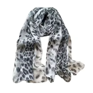 Koreanischer Stil Mode grauer Leopardenmuster Seidenschal Damen vielseitiger Schal
