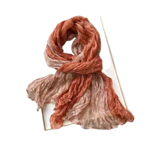 Womens crinkled cotton linen scarf vintage paisley print lightweight neck wrap for spring autumn