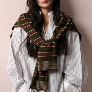 Australian wool 100% striped T-shaped shawl women autumn winter cozy knitted scarf overlay.
