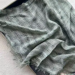 Vintage karierter Baumwoll-Leinen-Schal, atmungsaktiver Retro-Fransen-Schal für Damen.