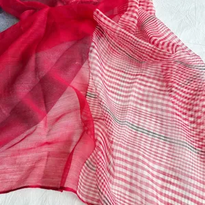 Écharpe longue à carreaux en mélange soie et laine rouge femme automne hiver châle mode chaud