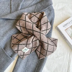 Autumn winter women's cross knit plaid scarf warm soft stylish winter daily soft neck warmer.
