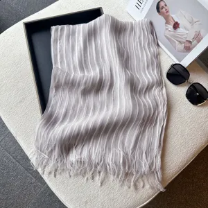Lightweight striped fringe scarf for women, summer long sheer shawl and stylish daily wear.