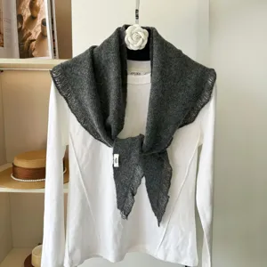 Dark grey knitted triangular scarf stylish shoulder shawl autumn winter warm neck wrap shawl.