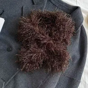 Warm plush curly faux fur scarf winter thick neckerchief unisex cross collar cozy stylish