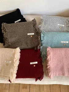 Sweet lace edge knitted thick warm winter scarf solid color casual soft neck warmer