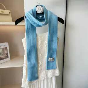 Winter Warm Knitted Ribbed Scarf For Women Long Casual Solid Color Soft Chic Neck Wrap Fashion Daily Accessory