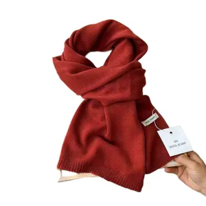 Unisex knitted winter warm scarf in rust red, versatile stylish fashion shawl for daily wear.